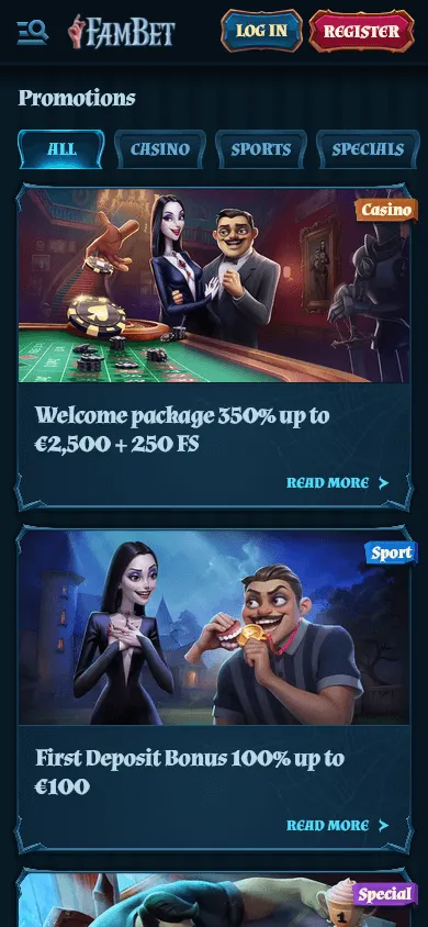 Fambet Casino promotions screen on mobile