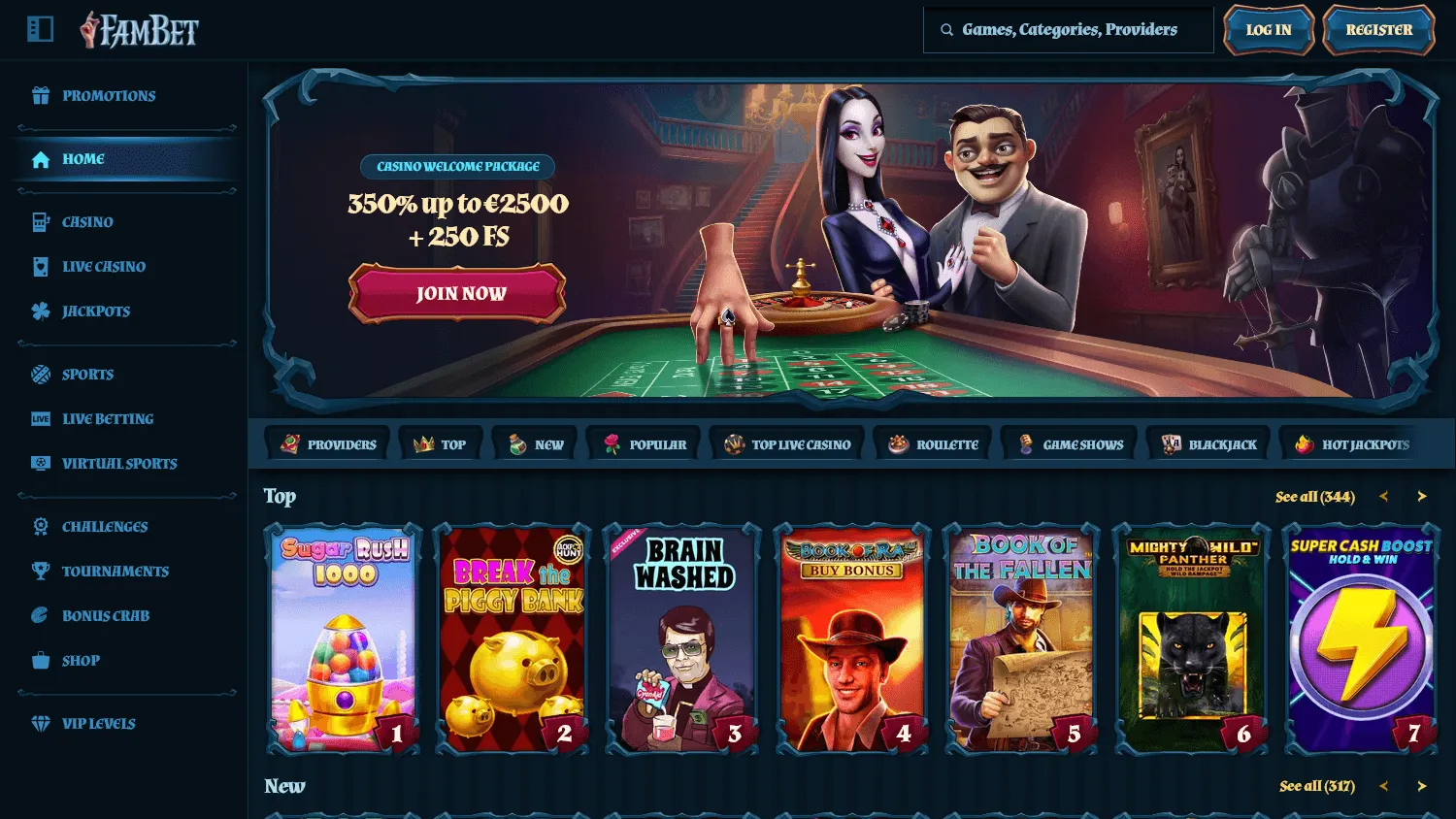 Fambet Casino home screen on desktop