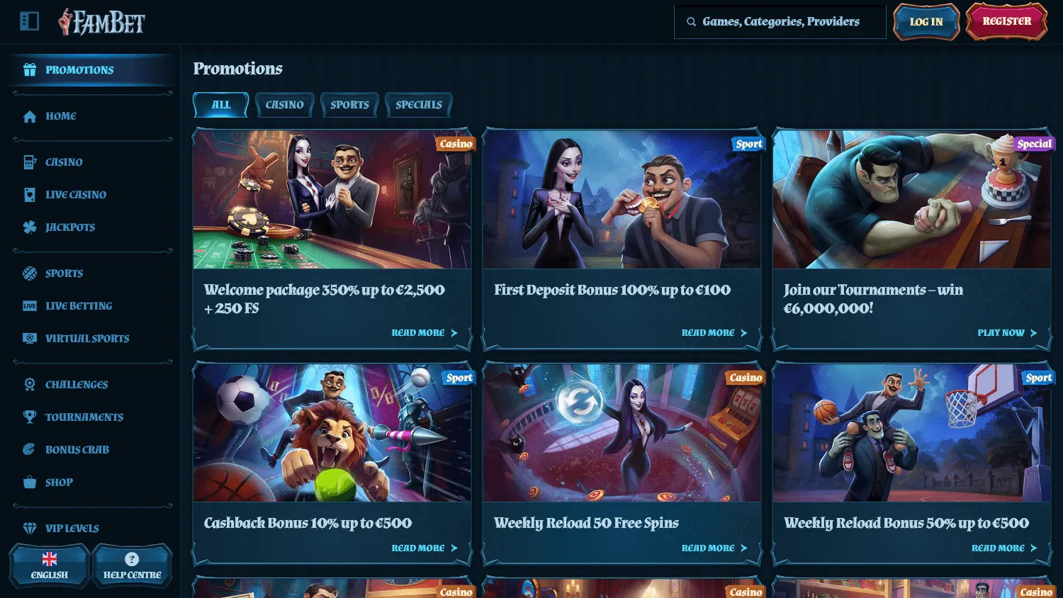 Fambet Casino promotions screen on desktop