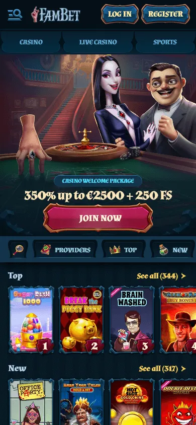 Fambet Casino home screen on mobile