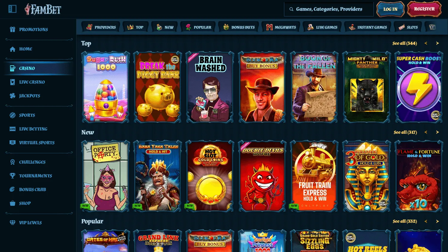 Fambet Casino games screen on desktop